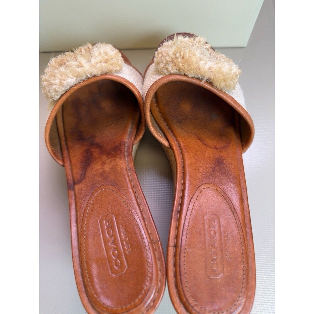 Coach Jazmin A8031 Canvas Cork Wedge Slide Sandals Natural Women’s 7.5M - Picture 8 of 12
